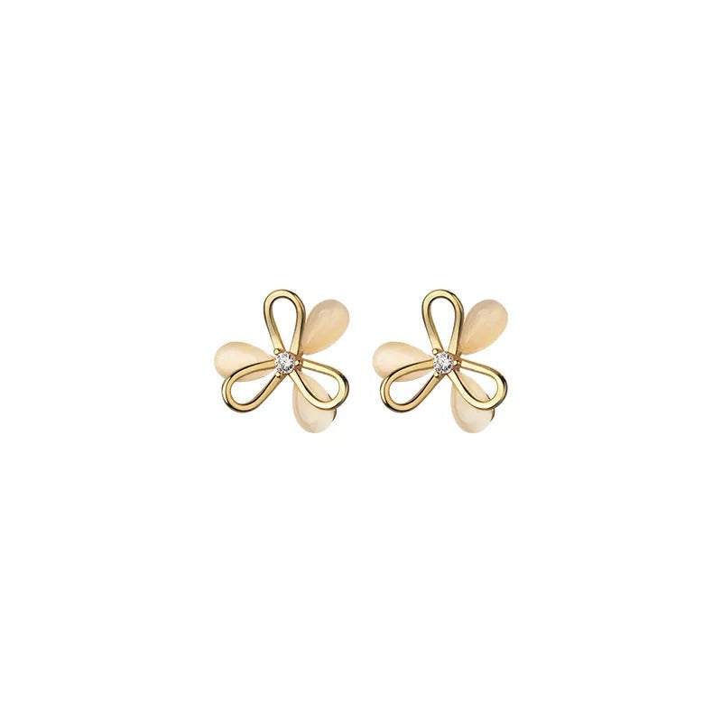 ANYCO Fashion Earrings Gold 925 Sterling Silver Cute Romantic Clover Synthetic Opal Stud for Women Jewelry Gift