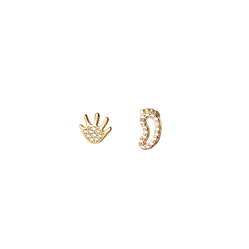 ANYCO Fashion Earrings Gold 925 Sterling Silver Luxury Zircon Palm Soles Mini Stud Women Jewelry Gift