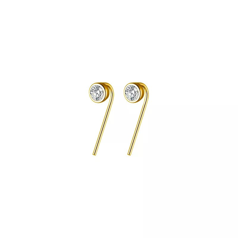 ANYCO Fashion Earrings Gold 925 Sterling Silver Round Shiny Zircon Ear Hooks Minimalism Stud Jewelry Women Accessories