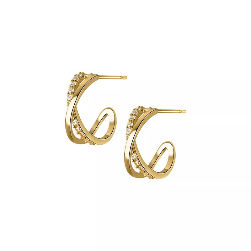 ANYCO Fashion Earrings Gold 925 Sterling Silver Cross Shiny Zircon Stud for Women Punk Elegant Unique Golden Jewelry Female