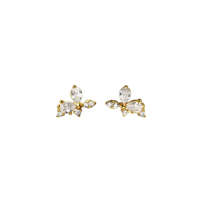 ANYCO Fashion Earrings Gold 925 Sterling Silver Sweet Shiny Zircon Flower Stud for Women Chic Jewelry Gift