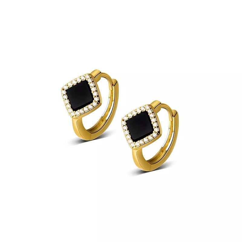 ANYCO Fashion Earrings Gold 925 Sterling Silver Luxury Gothic Black Enamel Diamond Huggies Hoop Women Jewelry