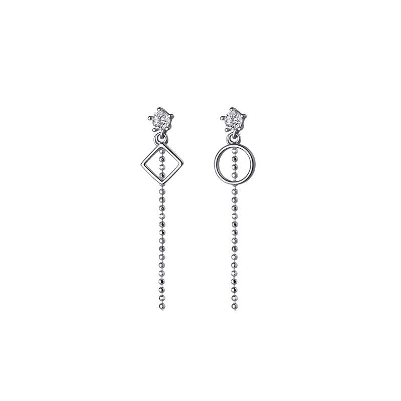 ANYCO Fashion Earrings Silver 925 Sterling Geometric Exquisite Shiny Zirconia Tassel Bead Drop Women Jewelry