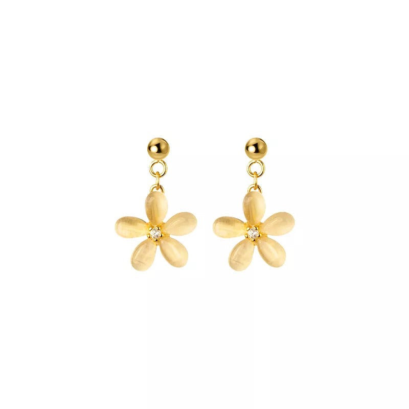 ANYCO 925 Gold Opal Zircon Flower Earrings – Sweet Pendant for Women