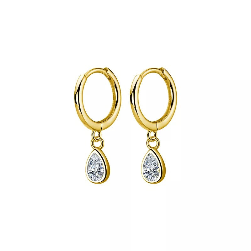 ANYCO Fashion Earrings Gold 925 Sterling Silver Sweet Water Drop Zircon Huggies Pendant for Women Jewelry