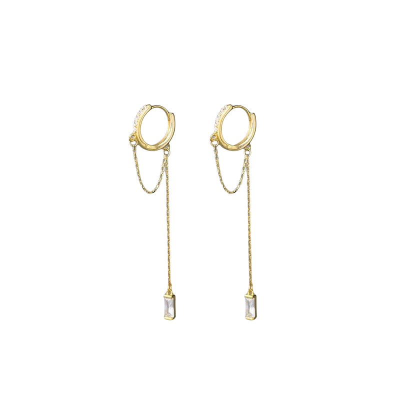 Anyluxe Fashion Earrings Gold 925 Sterling Silver Tassel Chain Square Zircon Ear Buckle for Women Jewelry Accessories