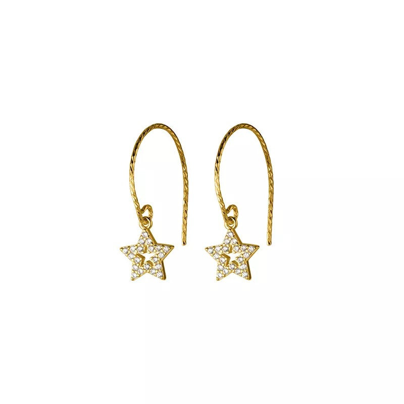 ANYCO Fashion Earrings Gold Romantic Tassel Hollow Shiny Zircon Star Cute Charm Pendant Jewelry for Women