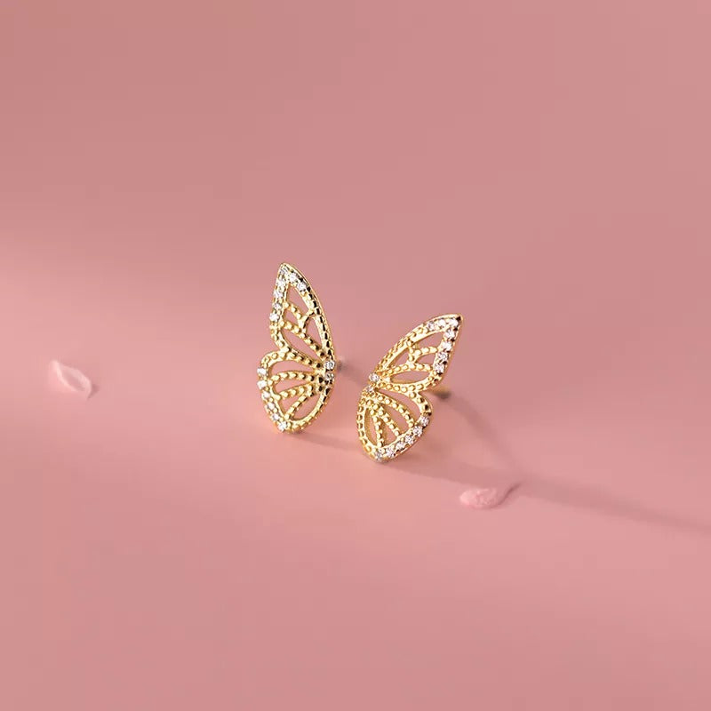 ANYCO Fashion Earrings Gold 925 Sterling Romantic Butterfly Small Stud for Women Charm Jewelry Girl Gift