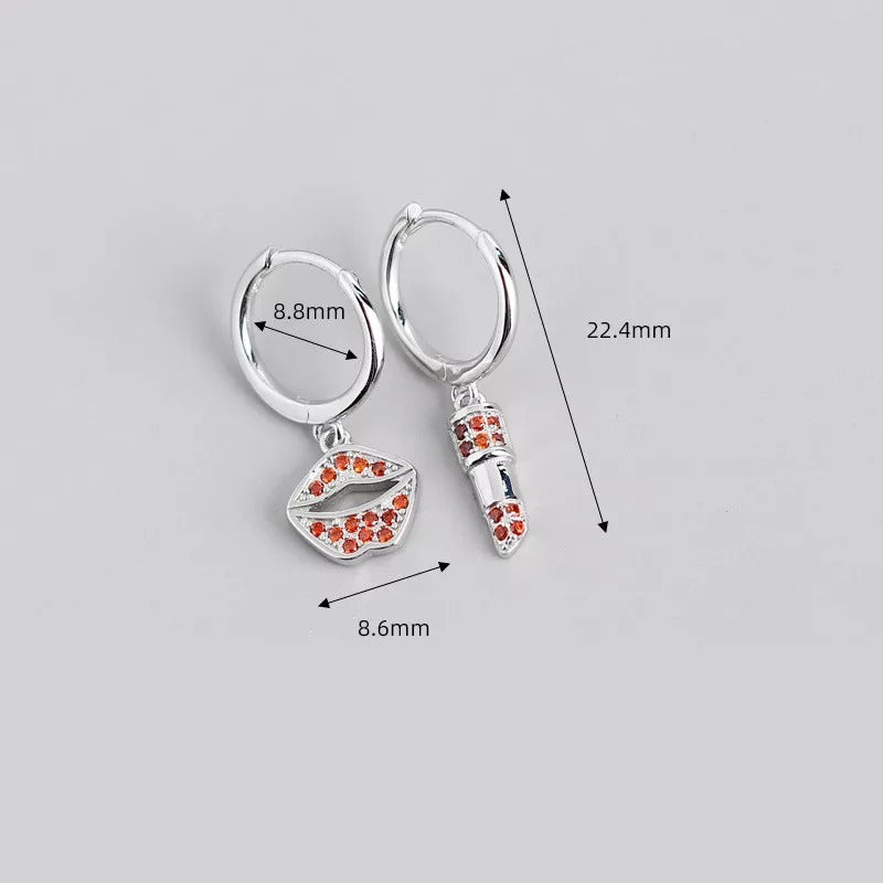 ANYCO Earrings Sterling Silver Red Zirconia Lips Lipstick Drape For Women Teen Girl Fine Fashion Stylish Accessories Jewelry Gifts