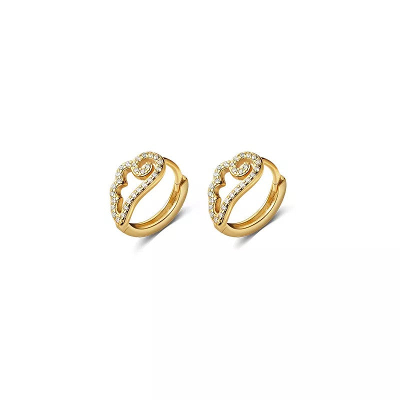 ANYCO Fashion Earrings Gold 925 Sterling Silver Romantic Unique Angel Wings Shiny Zircon Ear Buckle for Women Jewelry