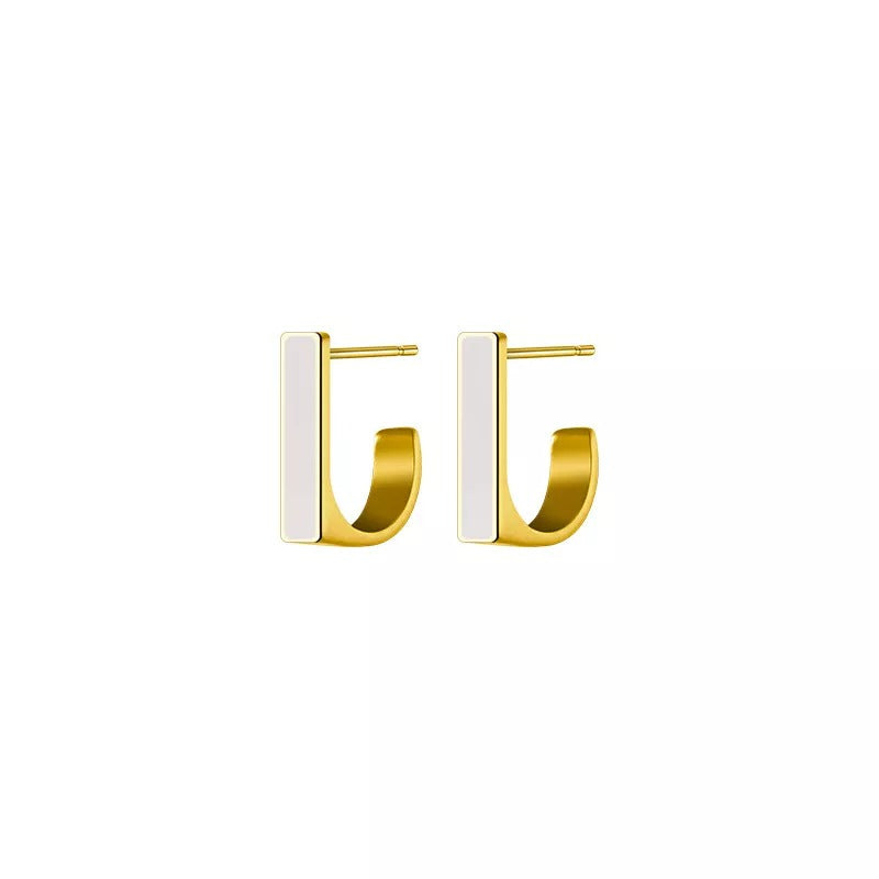 ANYCO Fashion Earrings Gold 925 Sterling Silver Geometric Square White Enamel Elegant Stud for Women Jewelry