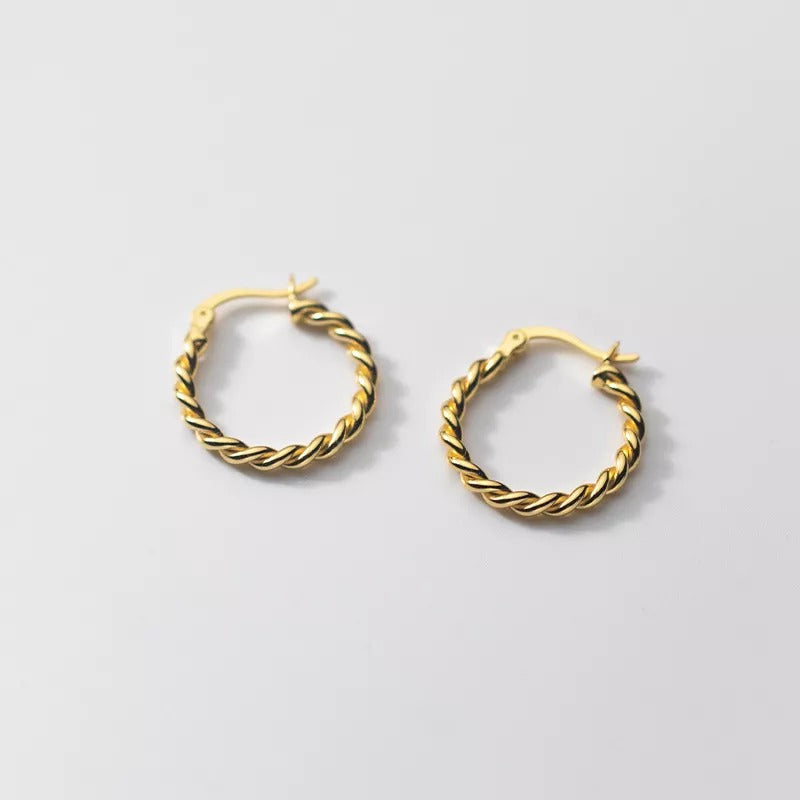 ANYCO Fashion Earrings Gold Twisted Circle for Women 925 Sterling Minimalist Punk Bohemian Huggies Jewelry Female