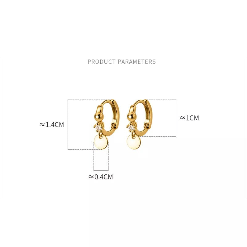 ANYCO Fashion Earrings 925 Sterling Silver Simple Disc Pendant Pavé Crystal Zircon Hoop for Women Bohemian Charm Jewelry Accessories