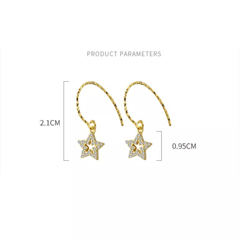 ANYCO Fashion Earrings Gold Romantic Tassel Hollow Shiny Zircon Star Cute Charm Pendant Jewelry for Women
