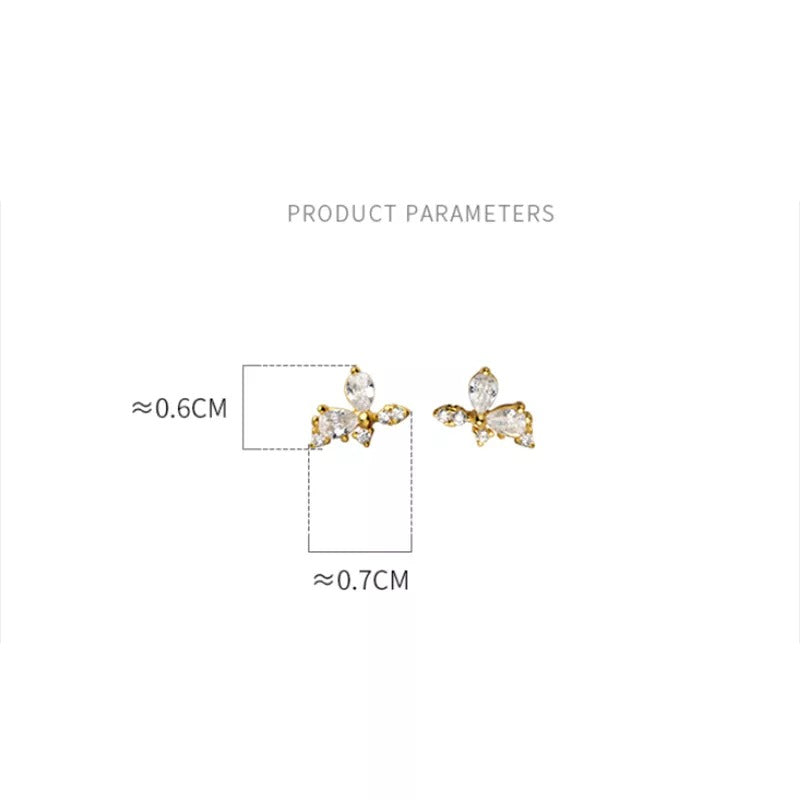 ANYCO Fashion Earrings Gold 925 Sterling Silver Sweet Shiny Zircon Flower Stud for Women Chic Jewelry Gift