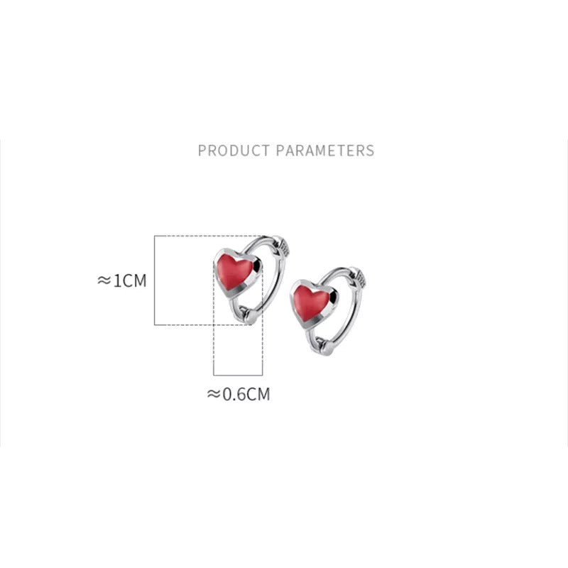 ANYCO Fashion Earrings Gold 925 Sterling Silver Romantic Love Heart Red Enamel Piercing Women Jewelry Ear Buckle
