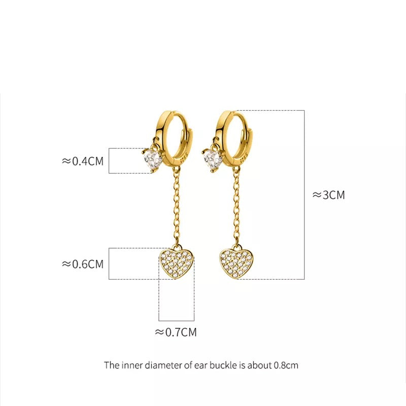 ANYCO Fashion Earrings Gold 925 Sterling Silver Romantic Tassel Love Heart Charms Drop for Women  Huggies Jewelry
