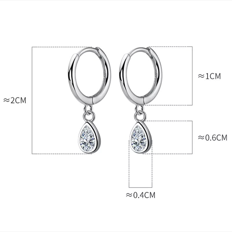 ANYCO Fashion Earrings Silver 925 Sterling Sweet Water Drop Zircon Huggies Pendant for Women Jewelry