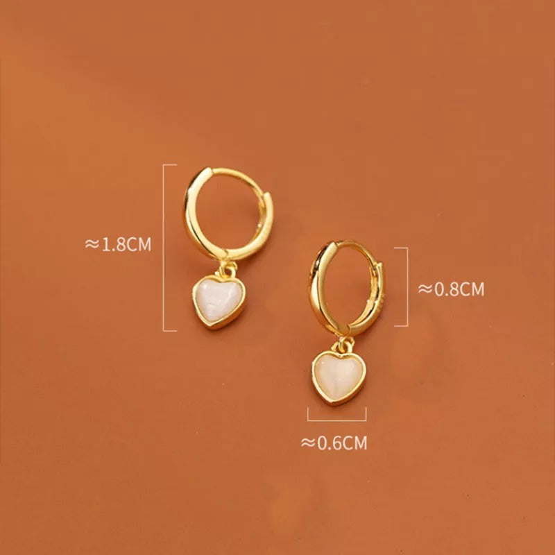 ANYCO Fashion Earrings Gold 925 Sterling Silver Simple Love Heart Opal Pendant for Women Huggies Jewelry Gift