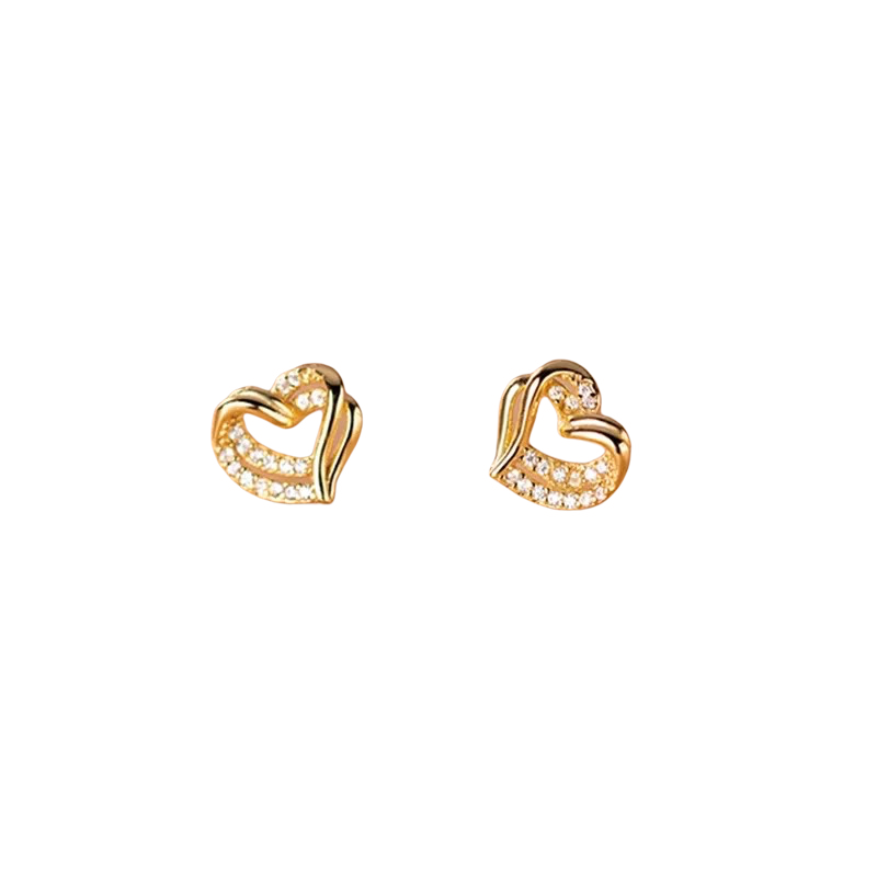 ANYCO  Fashion Earrings Gold 925 Sterling Hollow Double Love Heart Stud for Women Romantic Wedding Girlfriend Jewelry Gift