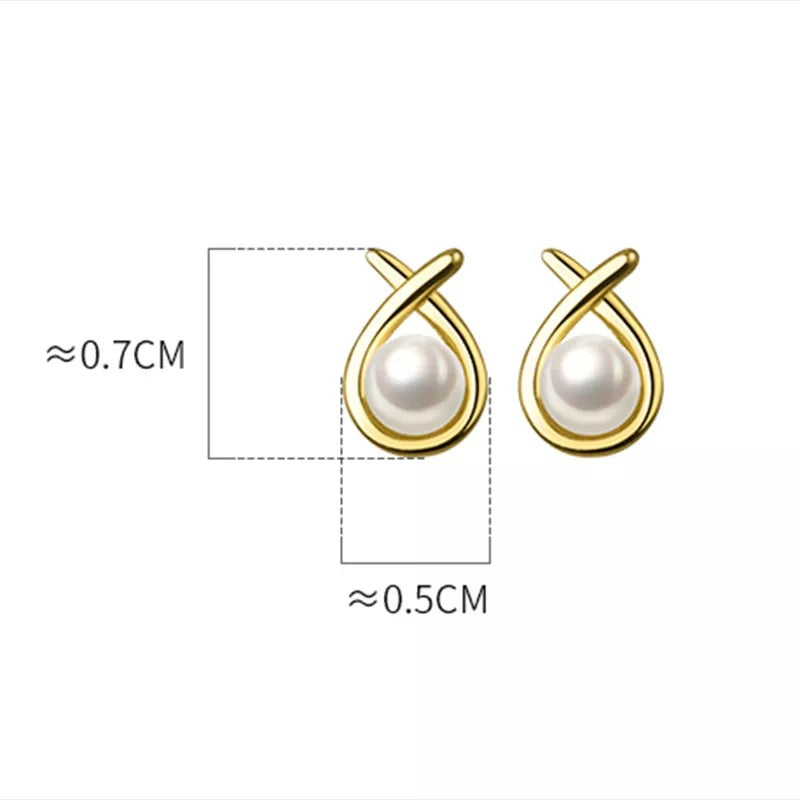 ANYCO Fashion Earrings Gold 925 Sterling Silver Simple Geometric Line Synthetic Pearl Small Stud for Women Piercing Jewelry