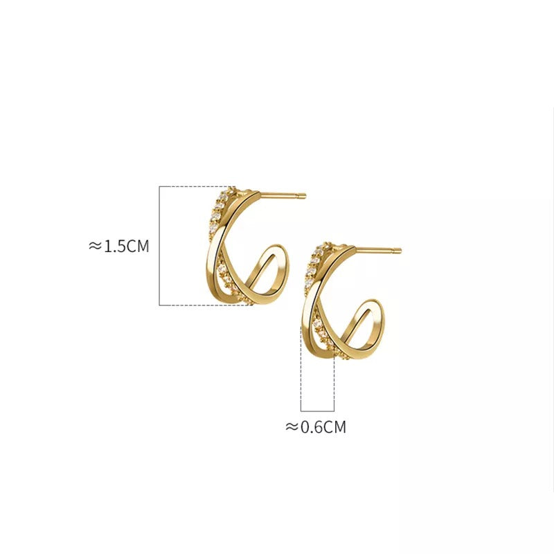 ANYCO Fashion Earrings Gold 925 Sterling Silver Cross Shiny Zircon Stud for Women Punk Elegant Unique Golden Jewelry Female