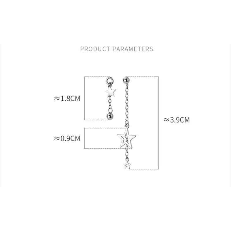 ANYCO Fashion Earrings Gold 925 Sterling Silver Simple Chain Sweet Star Tassel Pendant Drop for Women Jewelry