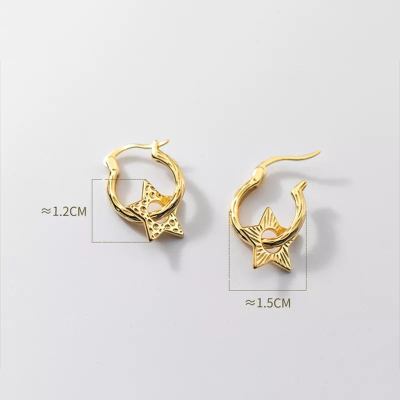 ANYCO Fashion Earrings Gold 925 Sterling Punk Personality Circle Star Pendant for Women Bohemian Fine 18k Jewelry