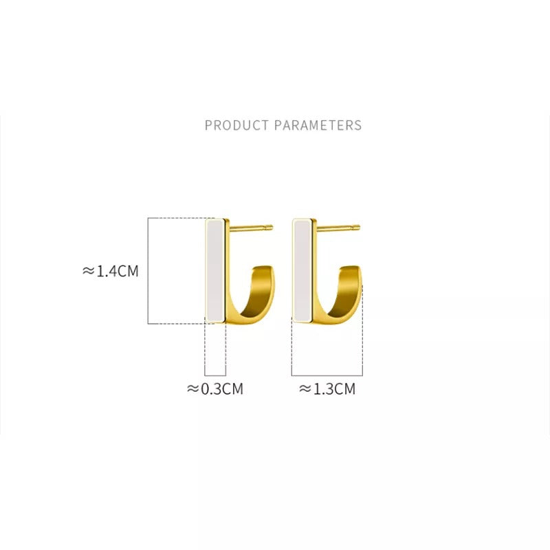 ANYCO Fashion Earrings Gold 925 Sterling Silver Geometric Square White Enamel Elegant Stud for Women Jewelry