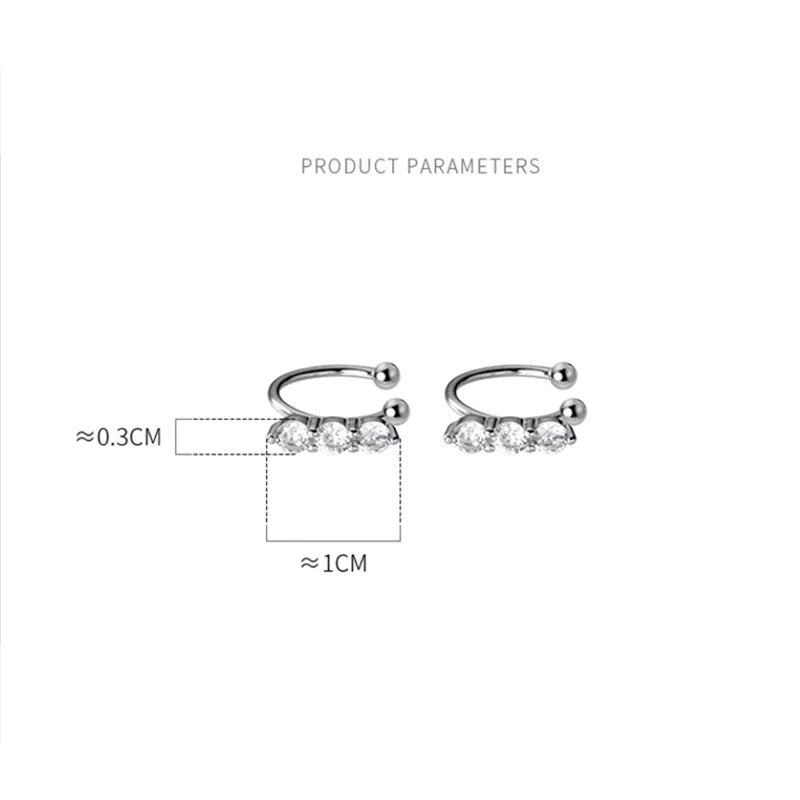 ANYCO Fashion Earrings Silver 925 Sterling Shiny Luxury Crystal Zircon Simple Ear Clip for Women Without Piercin Ear Cuff Jewelry