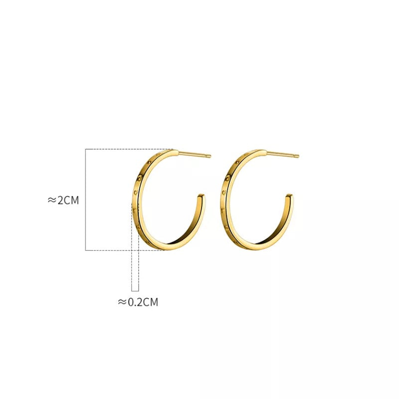 ANYCO Fashion Earrings Gold 925 Sterling Silver Simple Huggies Circle Initials Stud for Women Jewelry