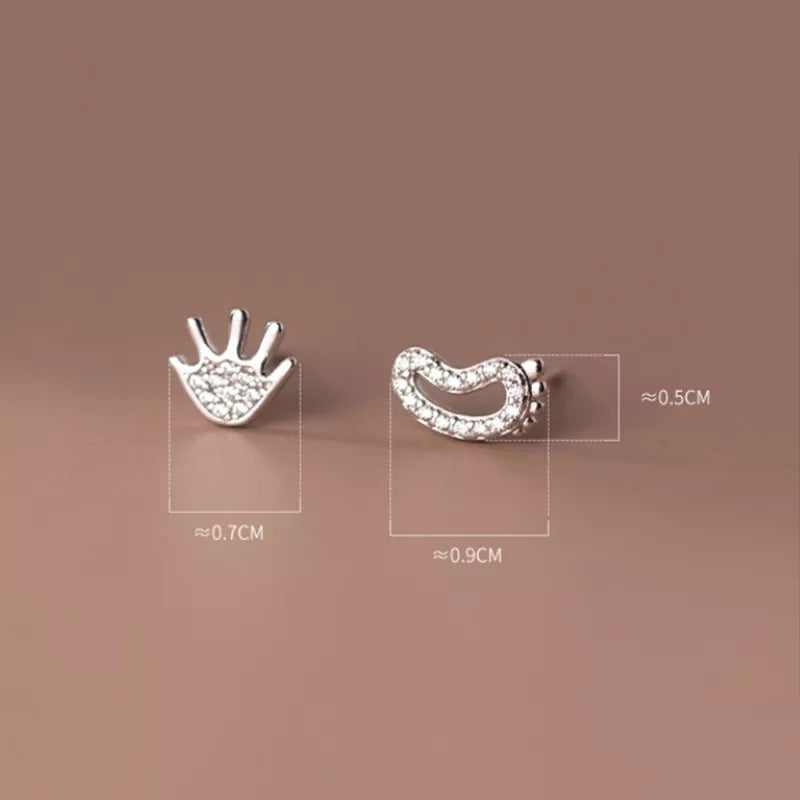 ANYCO Fashion Earrings Silver 925 Sterling Luxury Zircon Palm Soles Mini Stud Women Jewelry Gift