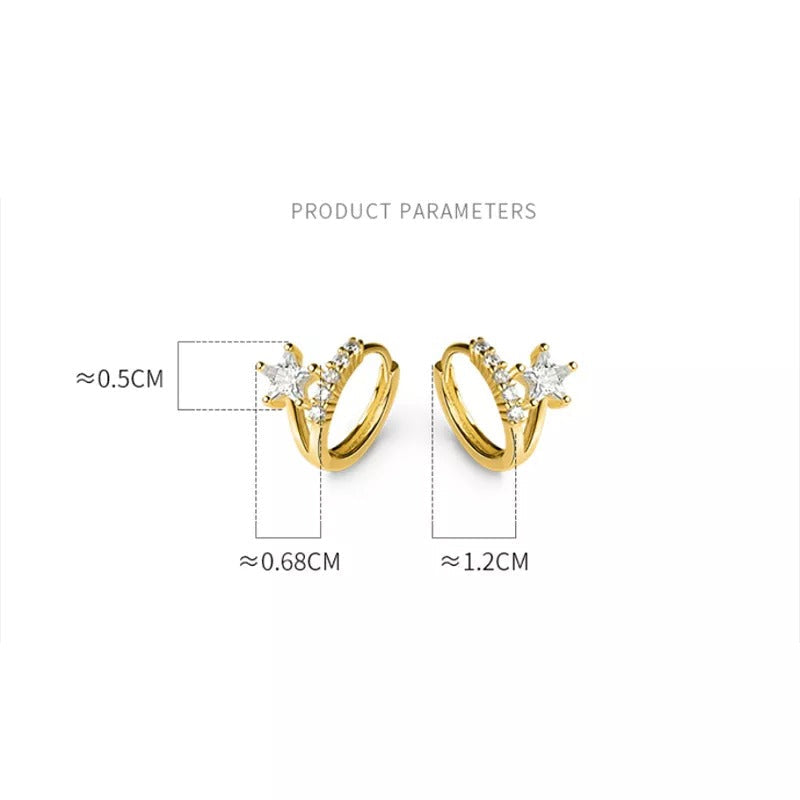 ANYCO Fashion Earrings Gold 925 Sterling Silver Sweet Stars CZ Zircon Huggies Hoop for Women Jewelry Ear Buckles