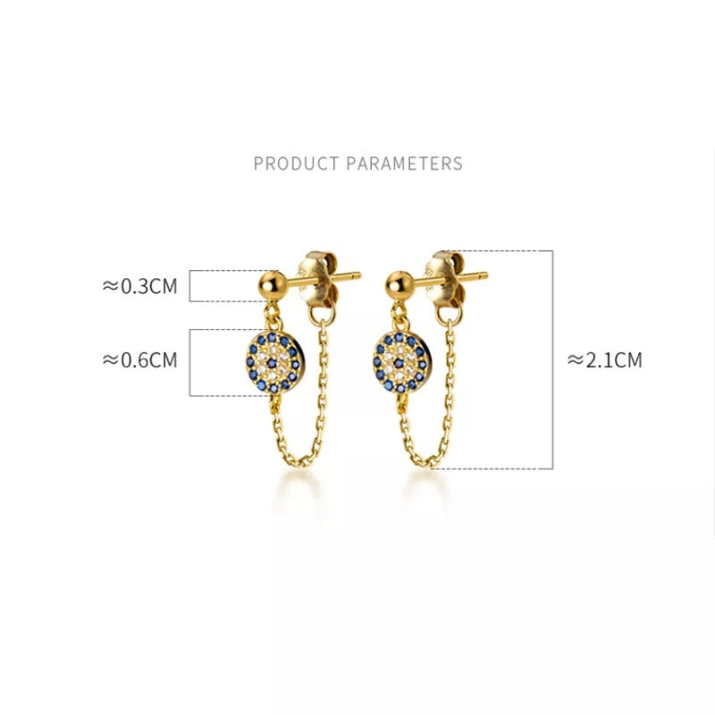 ANYCO Fashion Earrings Gold 925 Sterling Silver Hip Hop Chain Zircon Pendant Stud Women Bohemian Goth Party Eyes Jewelry