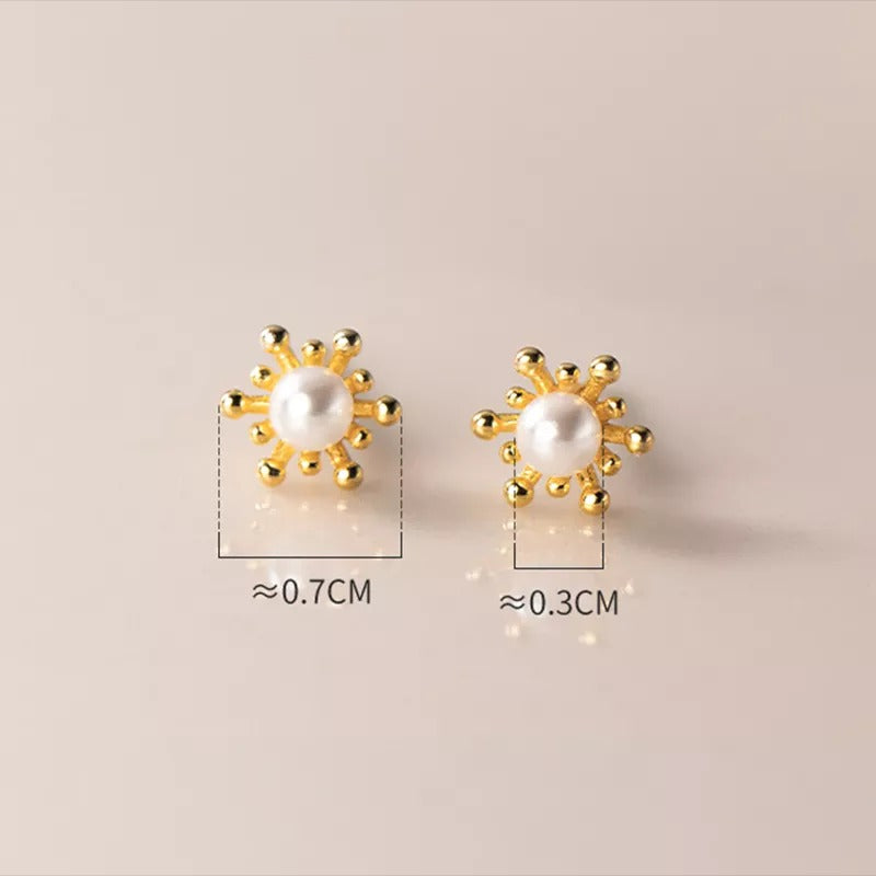 ANYCO Fashion Earrings Sterling Silver Cute Snowflake Synthetic Pearl Small Stud Chic Teen Piercing Jewelry for Women