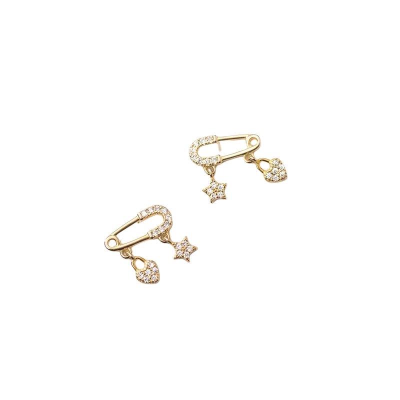 ANYCO Fashion Earrings Gold Charming Zircon Pin Stud for Women Genuine Sterling Silver Star Love Pendant Earrings Jewelry