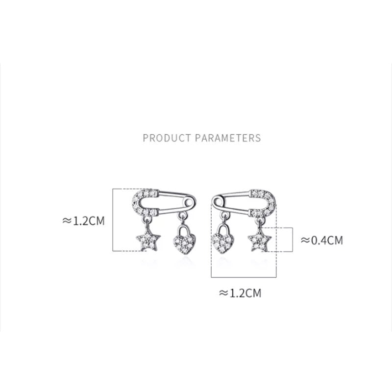 ANYCO Fashion Earrings Gold Charming Zircon Pin Stud for Women Genuine Sterling Silver Star Love Pendant Earrings Jewelry