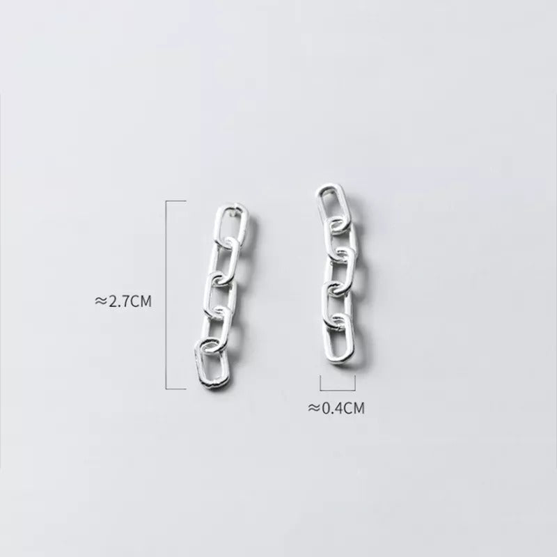 ANYCO Fashion Earrings Genuine Sterling Silver Punk Cuban Link Chain Stud Ring Clasp Dangle Rock Jewelry Gift for Women