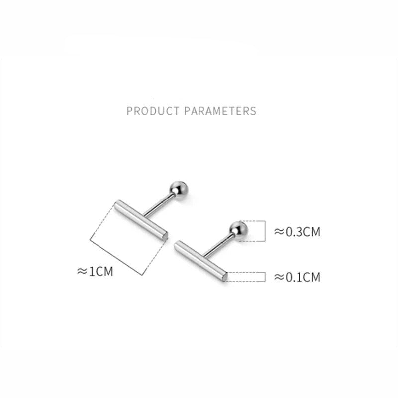 ANYCO Fashion Earrings Real Sterling Silver Minimalist Geometric Strip Bear Stud for Women Office Daily Jewelry Accessories