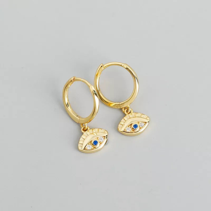 ANYCO Earrings Gold Plated Blue Zircon Creative Eye Stud For Women Teen Girl Fine Perfect Fashion Stylish Accessories Jewelry Gifts