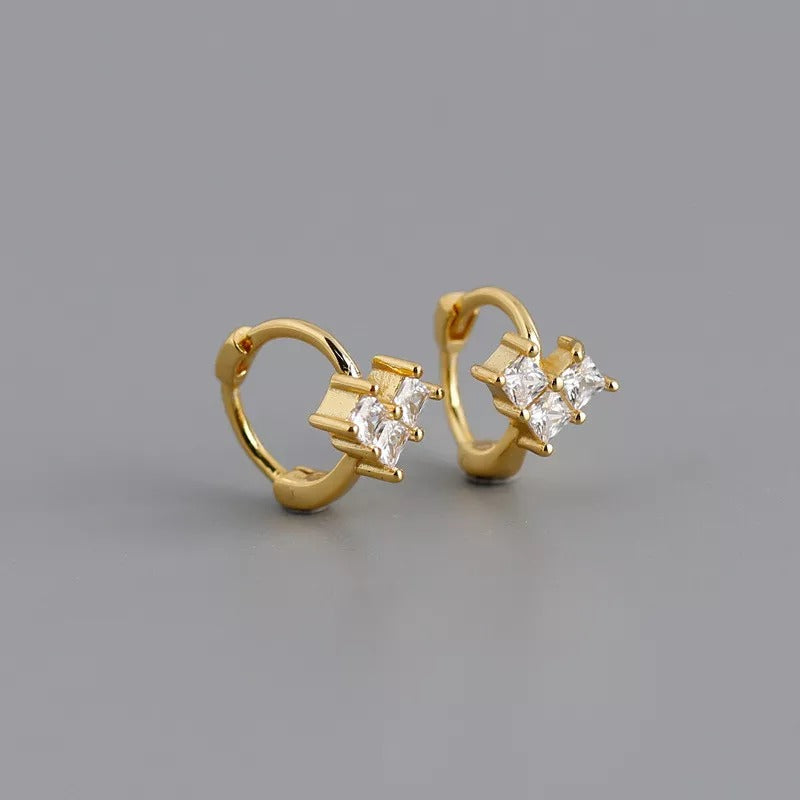 ANYCO Earrings Gold Plated Bohemian Pave Square Shiny CZ Flowers Stud For Women Teen Girl Fine Fashion Stylish Accessories Jewelry Gifts