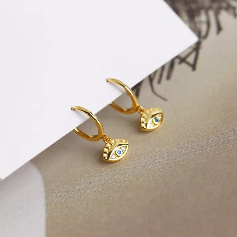 ANYCO Earrings Gold Plated Blue Zircon Creative Eye Stud For Women Teen Girl Fine Perfect Fashion Stylish Accessories Jewelry Gifts