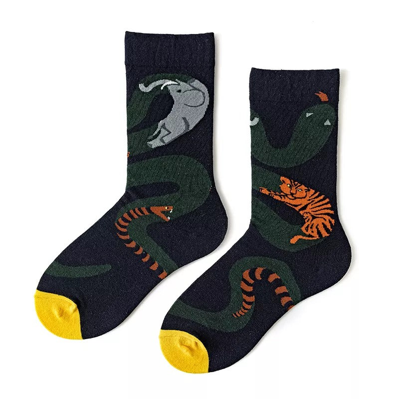 Anyfootwear 5 Pairs Size 5-9 Fashion Long Sock Cartoon Personalized Creative Nature Snake Print For Men Woman Foot Cold Winter Warm Comfortable Accessories