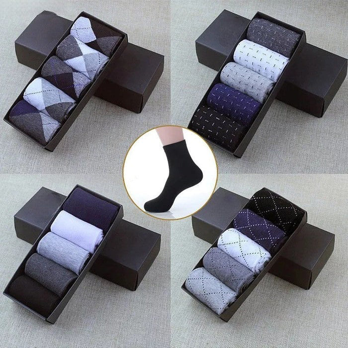 Anyfootwear 5 Pairs Size 6-10 Casual Business Socks High Quality Cotton Breathable Elastic Line Design For Men