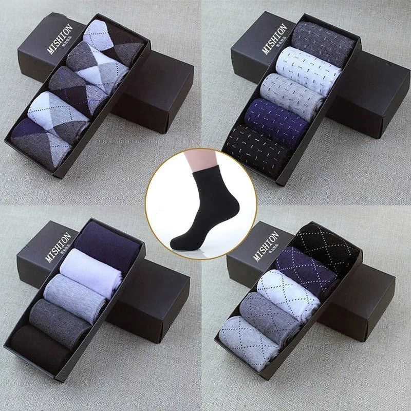 Anyfootwear 5 Pairs Size 6-10 Casual Business Socks High Quality Cotton Breathable Elastic Checkered Design For Men