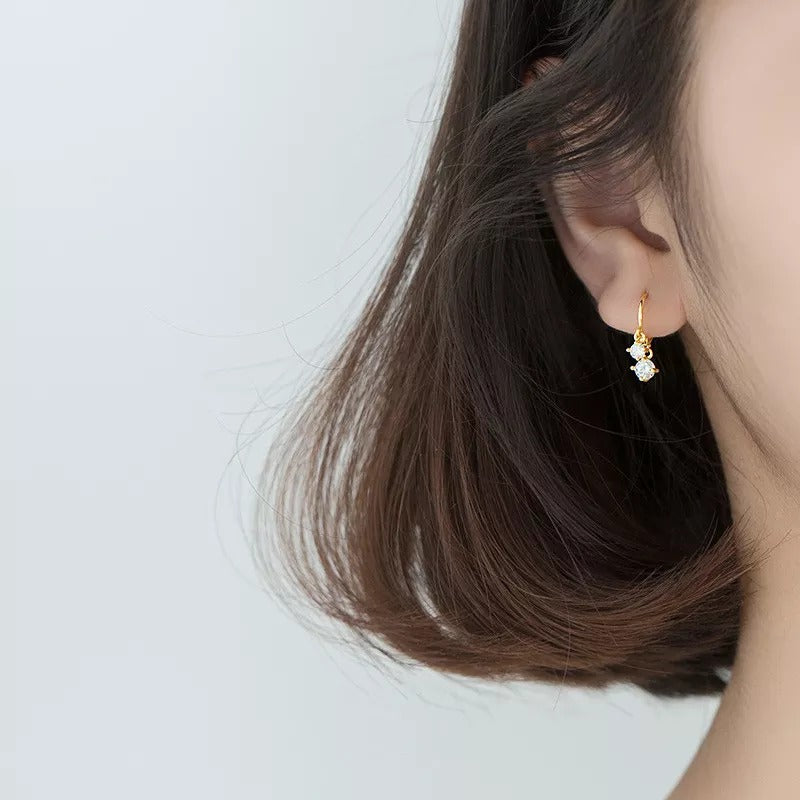 ANYCO  Fashion Earrings Real Gold White Zircon Gothic Dazzling Dangle Pendant Fine Jewelry Gift for Women