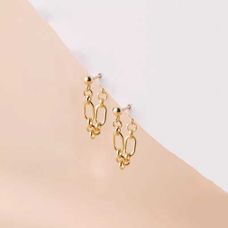 ANYCO Gold 925 Boho Link Chain Stud Earrings – Hollow Design for Women