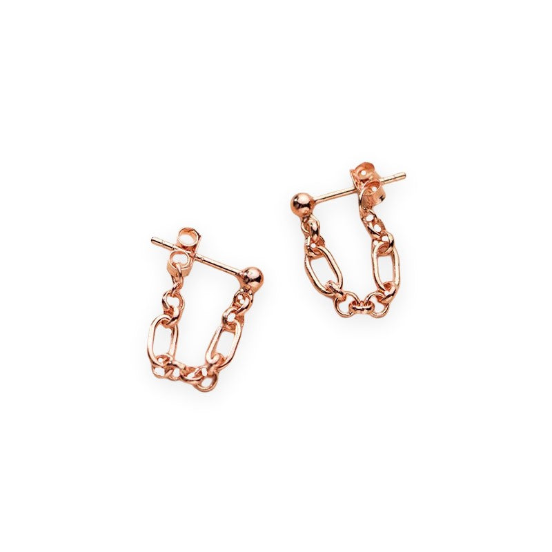ANYCO Gold 925 Boho Link Chain Stud Earrings – Hollow Design for Women