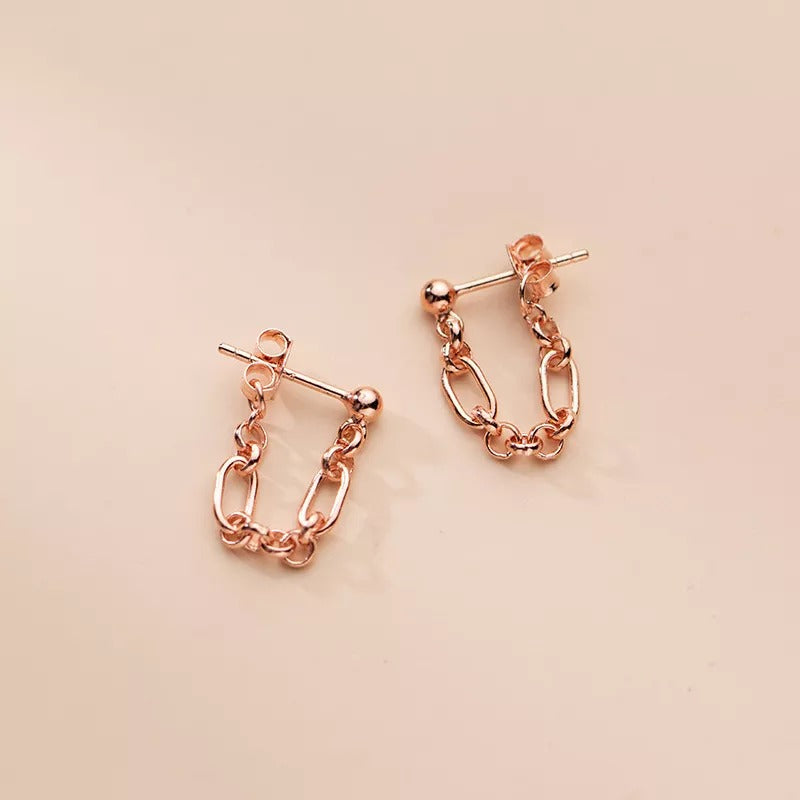 ANYCO Gold 925 Boho Link Chain Stud Earrings – Hollow Design for Women