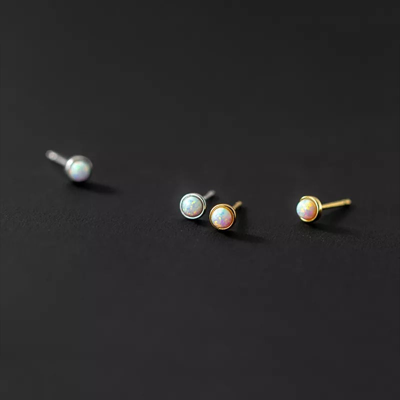 ANYCO Fashion Earrings Sterling Silver Cute Opal Zircon Chic Mini Small Stud Women Simple Ear Bone Piercing Jewelry